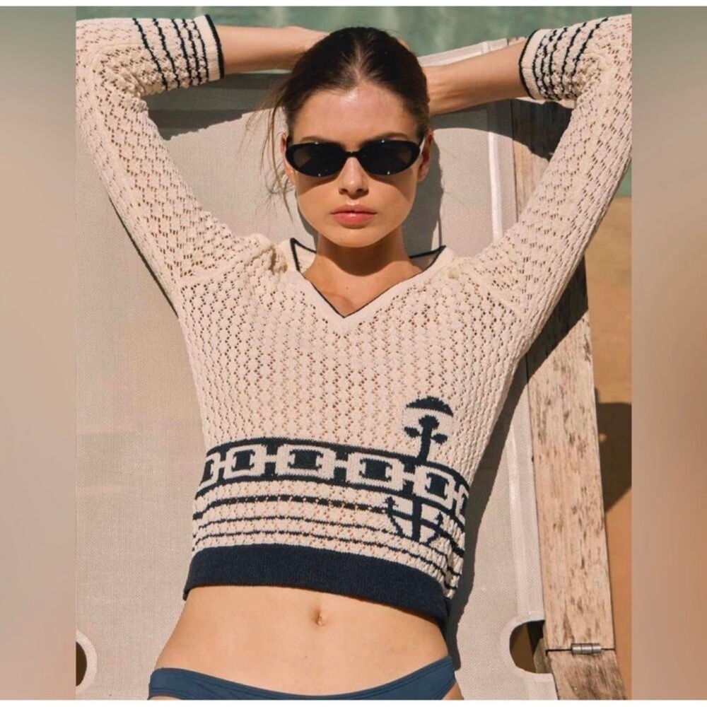 NWT Hunter Bell Skylar Anchor knit Sweater M Nautical Preppy Coastal - Picture 4 of 8